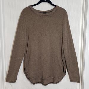 Banana Republic Top Womens Medium Brown Striped Long Sleeve Curved Hem Neutral